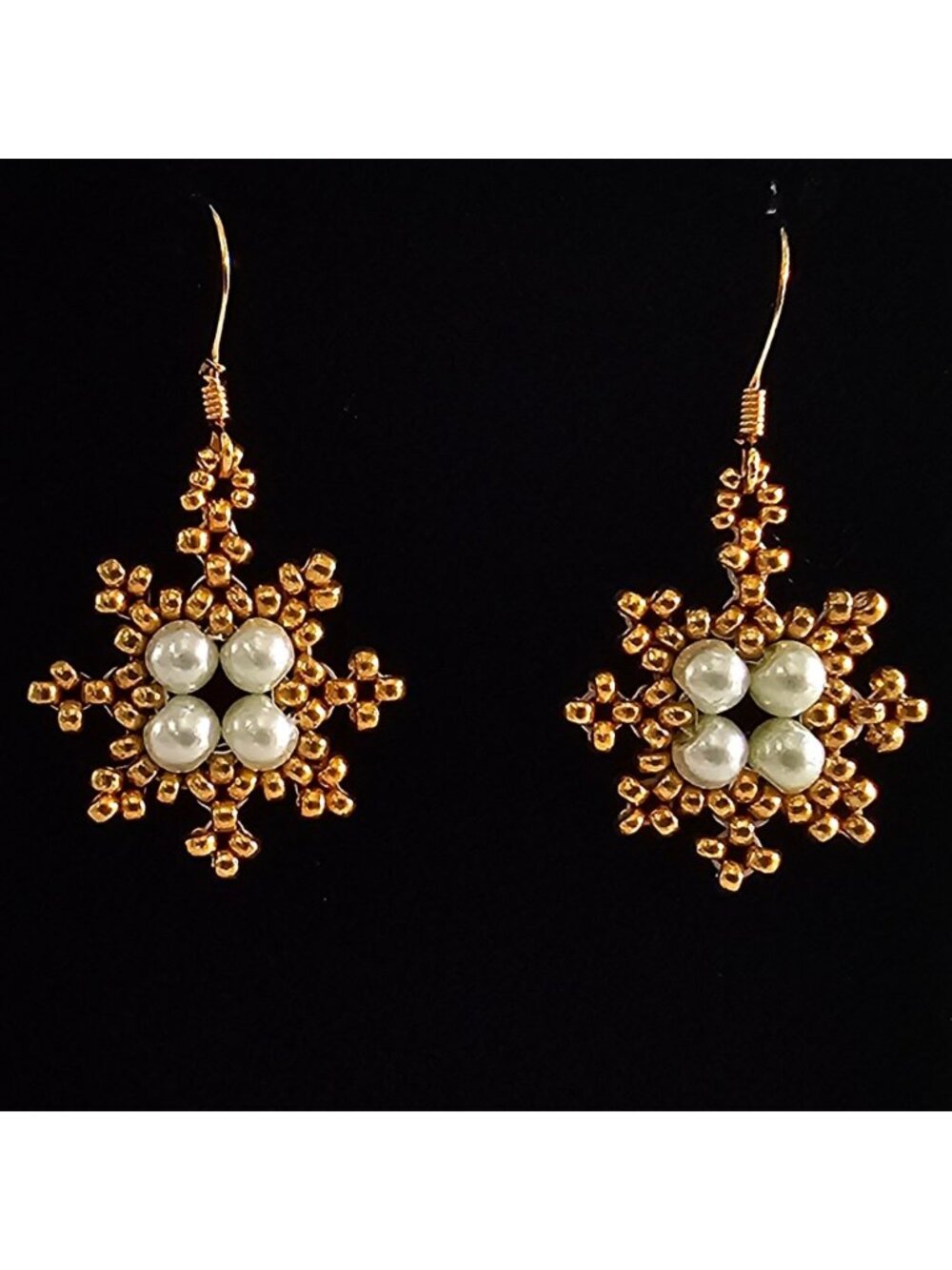14K Gold Plated Beaded Drop French Wire Earrings Made with Swarovski Pearls